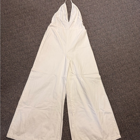 Free People white halter neck, open back, wide leg jumpsuit - Picture 3 of 5
